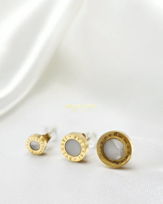 Aretes Estilo Bvlgari Blancos en Oro Laminado Premium