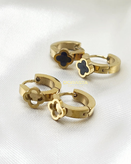 Aretes Candonga con Trébol en Oro Laminado Premium