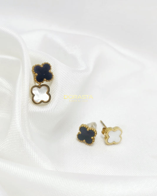 Aretes Trébol Negro en Oro Laminado Premium